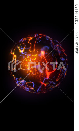 Abstract glowing fiery sphere of red, orange, and blue energy with plasma texture 133244186