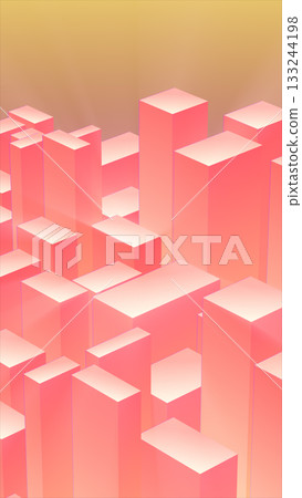 Abstract composition of glossy pink and orange 3D cubes arranged in a geometric pattern 133244198