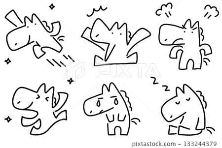 一組黑白馬匹，表情姿態各異：喜悅、憤怒、悲傷、快樂、睡眠、舞蹈 133244379