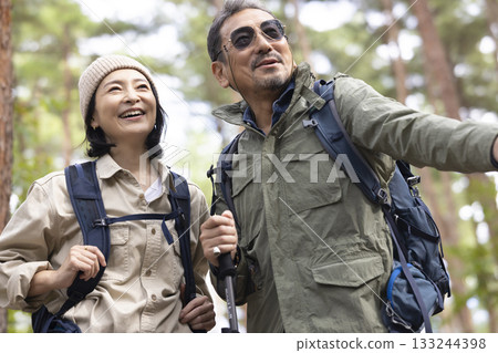 A middle-aged couple hiking A middle-aged couple hiking 133244398