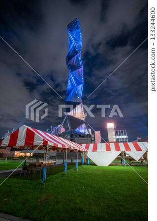 Blue light up of Art Tower, Mito City, Ibaraki Prefecture Blue light up of Art Tower, Mito City, Ibaraki Prefecture 133244600
