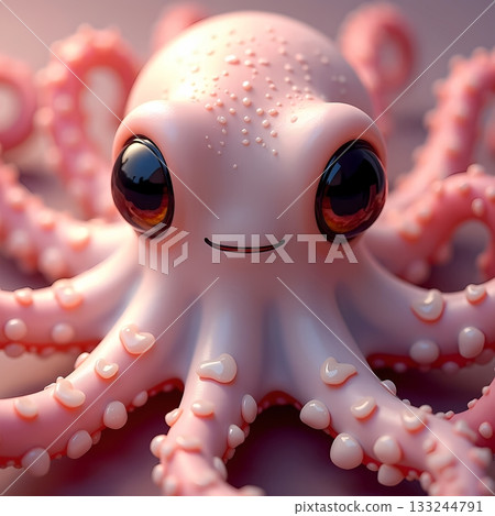 Cute pink octopus with big eyes and round body Generative AI Cute pink octopus with big eyes and round body Generative AI 133244791