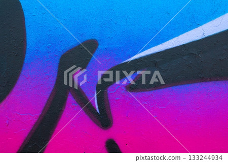 Abstract Graffiti Art with Bold Black Lines on Blue and Pink Gradient 133244934