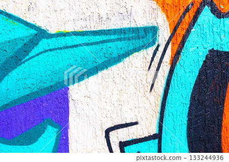 Vibrant Graffiti Style Abstract in Bright Blue, Purple, Orange for Urban 90s Aesthetic 133244936