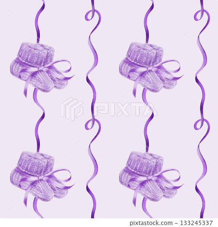 Purple knitted socks with a ribbon in seamless pattern as a symbol of World Prematurity Day.Hand drawn watercolor illustration for awareness campaigns,charity projects,supportive social media content Purple knitted socks with a ribbon in seamless pattern as a symbol of World Prematurity Day.Hand drawn watercolor illustration for awareness campaigns,charity projects,supportive social media content 133245337