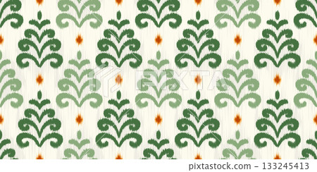 Floral ikat seamless pattern. Abstract vector rug textured print. Traditional orient dye background. Carpet and textile decorative ornament. Floral ikat seamless pattern. Abstract vector rug textured print. Traditional orient dye background. Carpet and textile decorative ornament. 133245413
