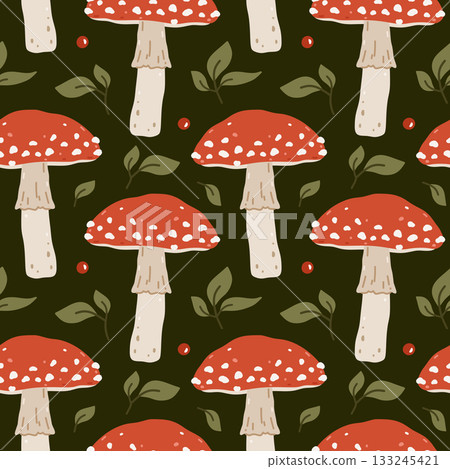 Botanical seamless pattern with fly agaric Botanical seamless pattern with fly agaric 133245421