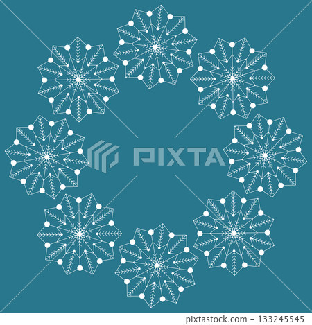 Vector round rim of white snowflakes on blue background Vector round rim of white snowflakes on blue background 133245545