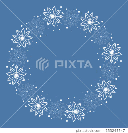 Vector circular frame of snowflakes and snow grains 133245547