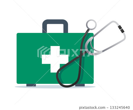 Healthcare First Aid Equipment with Stethoscope vector illustration 133245640