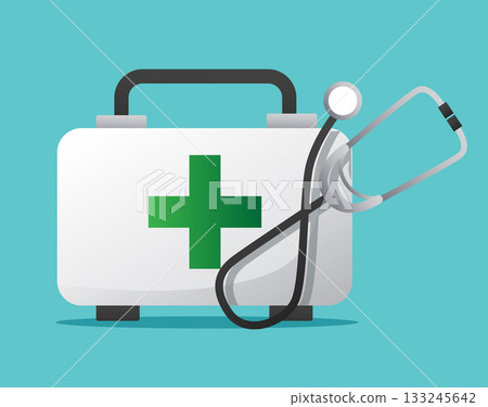 Healthcare First Aid Equipment with Stethoscope vector illustration 133245642