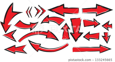 Red Christmas arrows set isolated . Red Hand drawn arrows signs collection isolated on white background Red Christmas arrows set isolated . Red Hand drawn arrows signs collection isolated on white background 133245665