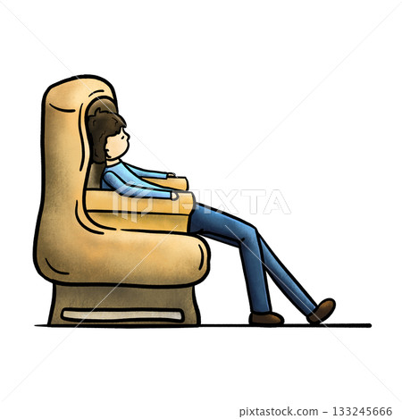 Cartoon man sleeping on a couch crayon color illustration 133245666