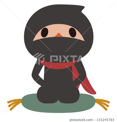 A simple vector illustration of a cute ninja sitting on a cushion and having a smoke 133245783