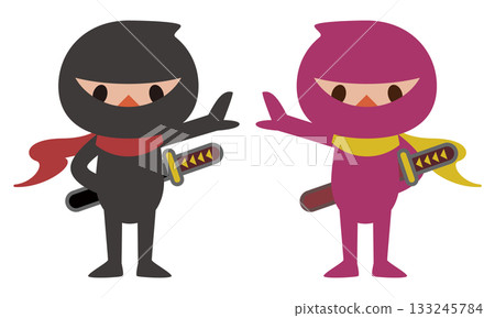 Illustration of a pair of friendly ninjas and kunoichi Japanese history and culture 133245784