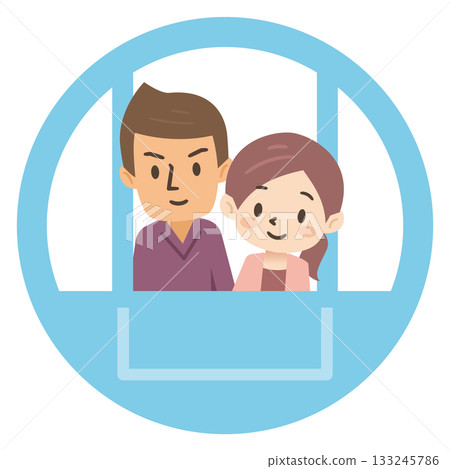 A simple illustration of a couple enjoying a date on a Ferris wheel gondola 133245786