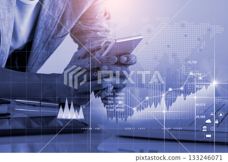 Stock market or forex trading graph and candlestick chart suitable for financial investment concept. Economy trends background for business idea and all art work design. Abstract finance background. 133246071