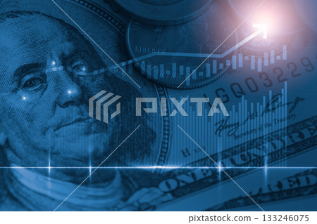 Stock market or forex trading graph and candlestick chart suitable for financial investment concept. Economy trends background for business idea and all art work design. Abstract finance background. 133246075