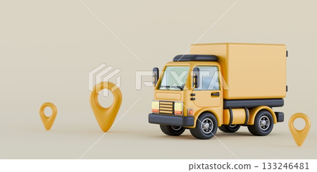 Transportation delivery by truck and locations pins 3D 133246481