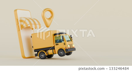 Transportation delivery by truck Phone order with location pin 3D 133246484