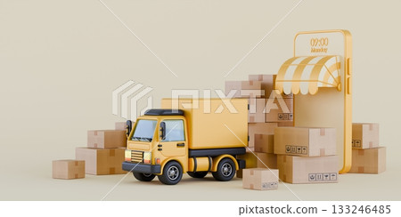 Transportation delivery by truck Web store concept 3D 133246485