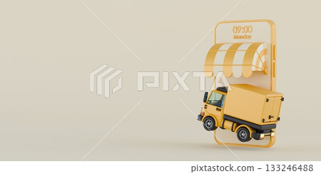 Transportation delivery by truck Phone order 3D Transportation delivery by truck Phone order 3D 133246488