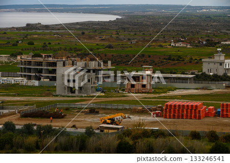 Construction progress at a coastal site with views of the landscape and sea in a tranquil setting 133246541