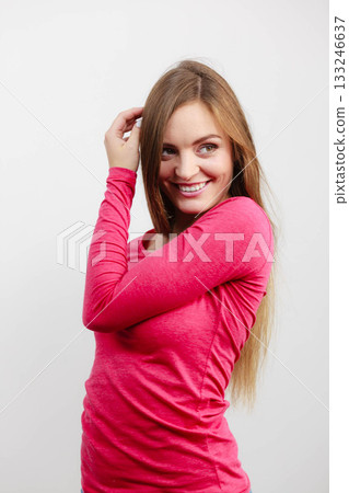 Casual girl cheering. 133246637