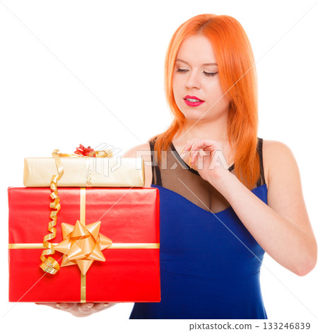 holidays love happiness concept - girl with gift boxes holidays love happiness concept - girl with gift boxes 133246839