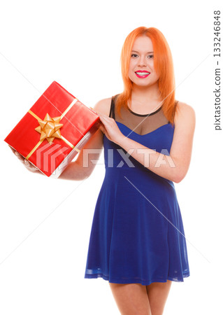 holidays love happiness concept - girl with gift box holidays love happiness concept - girl with gift box 133246848