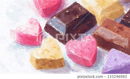 可愛的水彩巧克力和心形圖案插畫 133246983