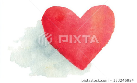 手繪水彩紅色愛心插圖，明亮的背景素材 133246984