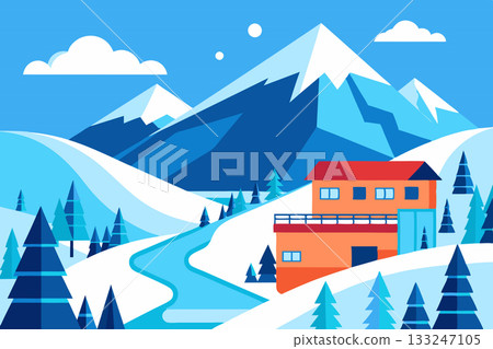 Winter resting.Tourist resorts in mountains with snow hills 133247105