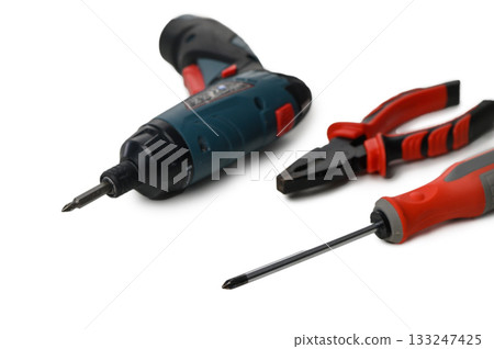Construction tool set isolated on white background 133247425