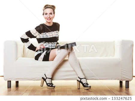 Fashion trendy woman with tablet at home Fashion trendy woman with tablet at home 133247625
