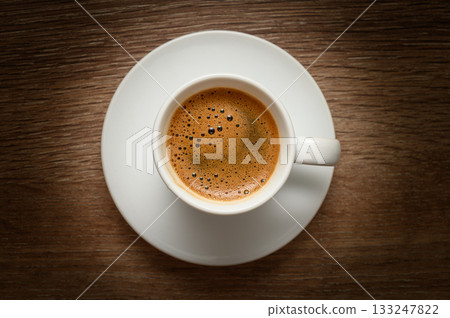 Top view of Turkish coffee cup on wooden table Top view of Turkish coffee cup on wooden table 133247822