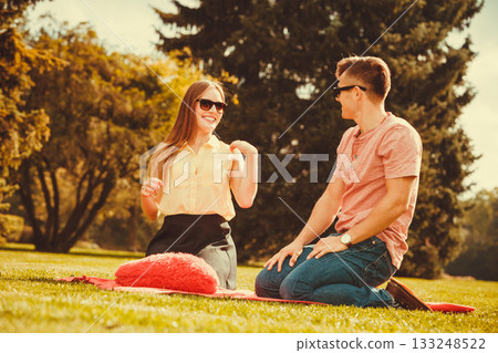 Young couple on picnic. 133248522