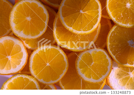 Fresh orange slices arranged beautifully for an inviting summer treat 133248873