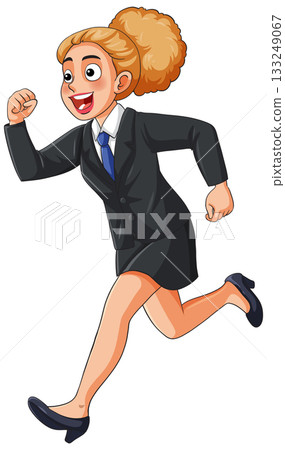 Businesswoman Running in Formal Suit with Energetic Expression Businesswoman Running in Formal Suit with Energetic Expression 133249067