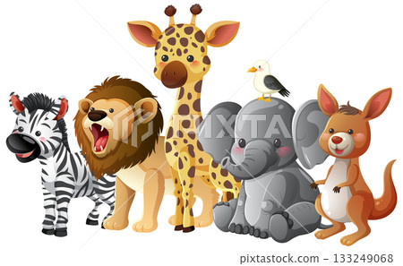 Cartoon Safari Animals Grouped Together on White Background Cartoon Safari Animals Grouped Together on White Background 133249068