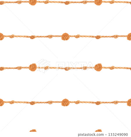 Watercolor seamless striped nautical pattern with marine rope and knots 133249090