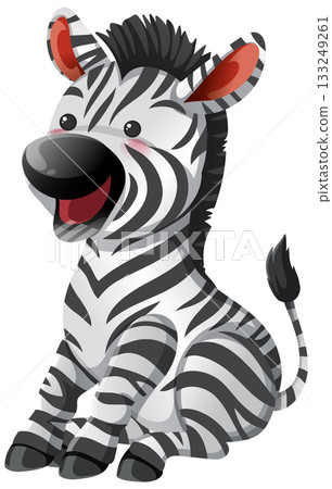 Smiling Cartoon Zebra Sitting with Cheerful Expression 133249261
