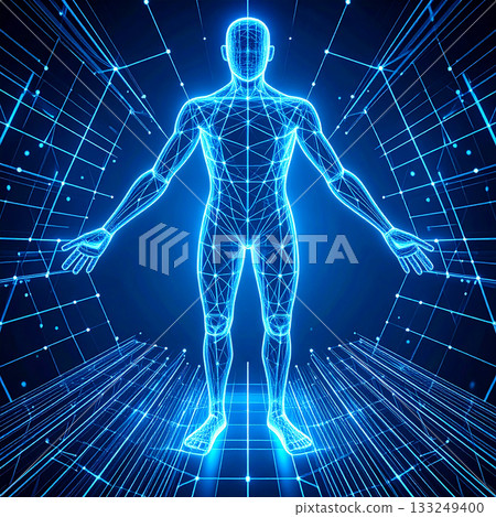 Futuristic wireframe human silhouette 133249400