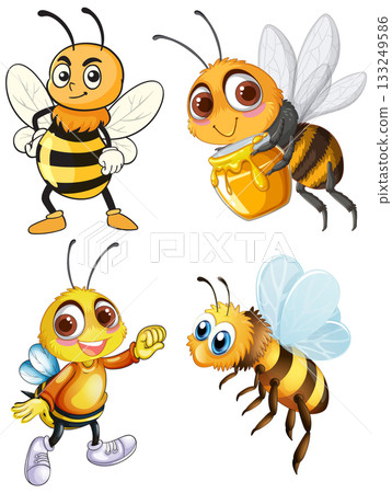 Cartoon Bees in Various Poses and Expressions Cartoon Bees in Various Poses and Expressions 133249586