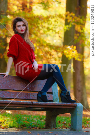 Beauty girl in autumnal time relax outdoors. Beauty girl in autumnal time relax outdoors. 133249812