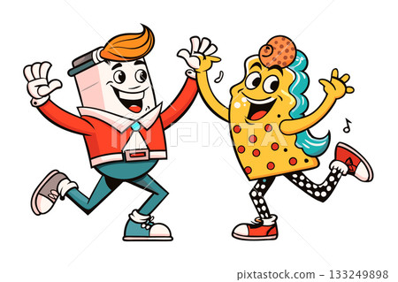 Twist and shout.Karaoke dancing.Two funny doodles dance singing songs Twist and shout.Karaoke dancing.Two funny doodles dance singing songs 133249898