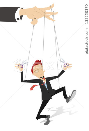 Master lost control of the puppet. Concept illustration No more manipulation. Freedom. Happy man cutting the strings that control him like a puppet Master lost control of the puppet. Concept illustration No more manipulation. Freedom. Happy man cutting the strings that control him like a puppet 133250370