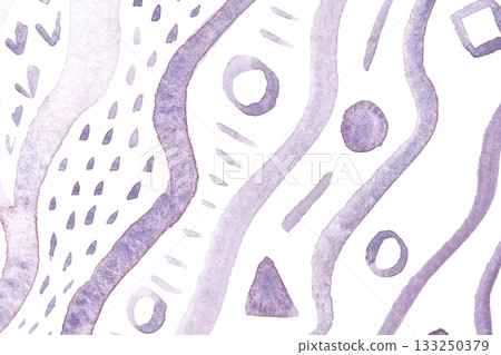 Abstract purple watercolor pattern with geometric shapes on white background 133250379