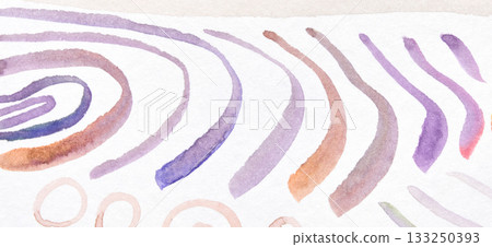 Abstract watercolor painting with curved lines in purple blue and brown tones Abstract watercolor painting with curved lines in purple blue and brown tones 133250393
