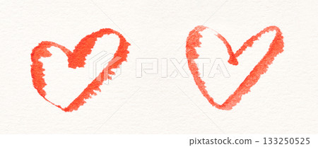 Two hand-drawn red hearts on white background with rough edges 133250525